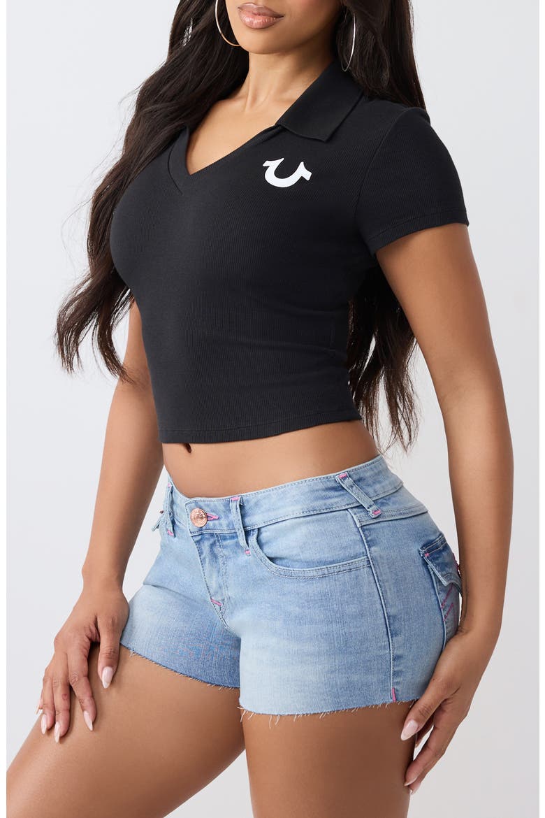 Polo Ribbed Deep V Tee, Alternate, color, JET BLACK