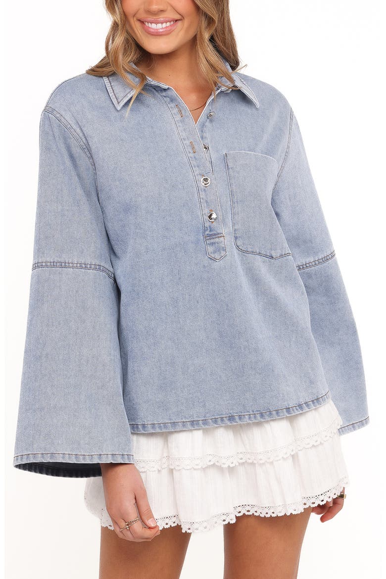 Celestina Wide Sleeve Denim Popover Top, Main, color, LIGHT WASH
