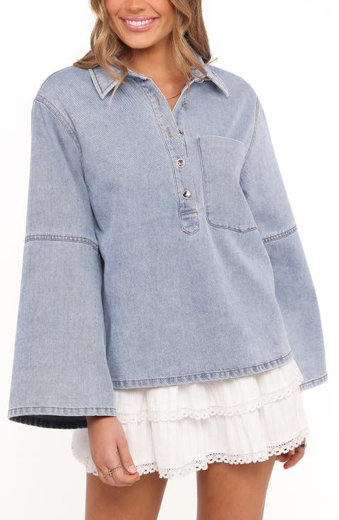 Celestina Wide Sleeve Denim Popover Top