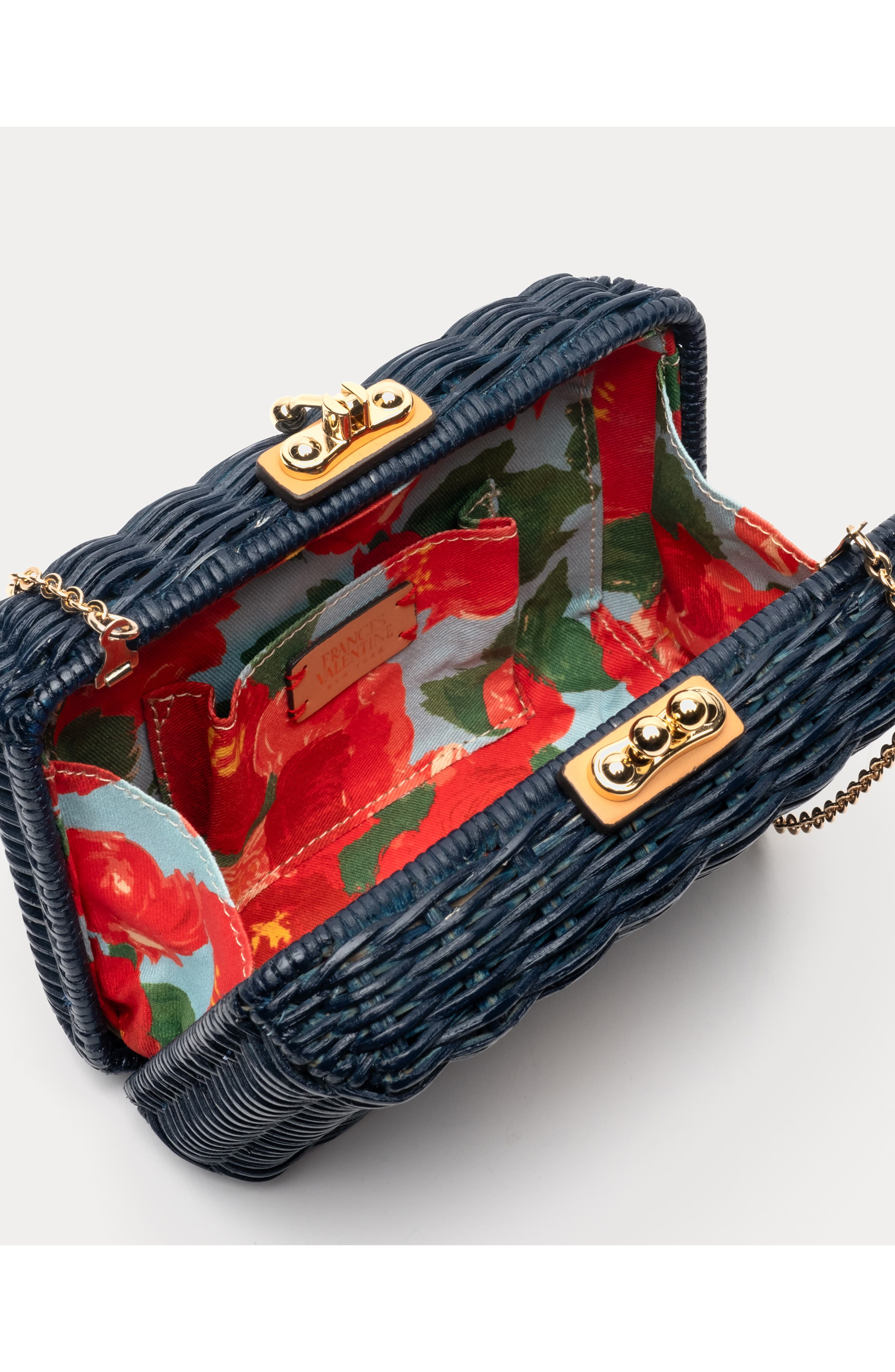 Frances Valentine Paige Wicker Box Clutch, Alternate, color, Navy