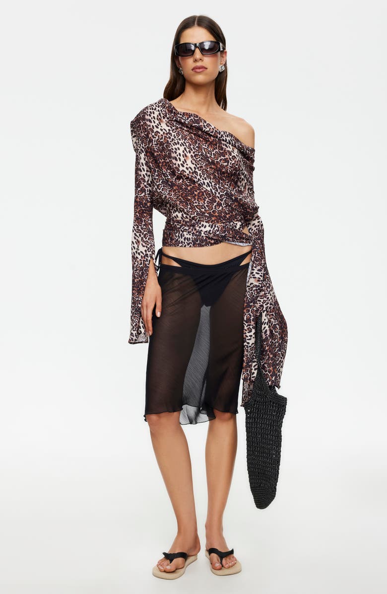 LIONESS Shoreline Sheer Cover-Up Skirt, Alternate, color, Noir