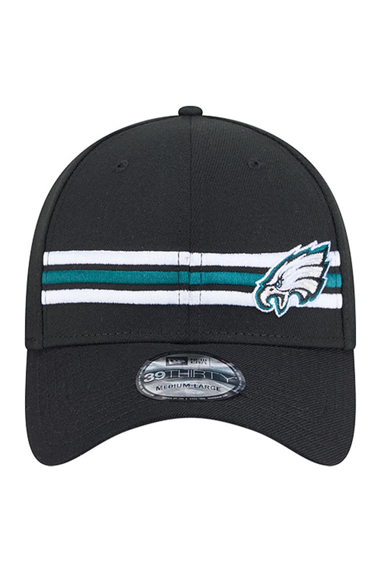 Men's New Era Black Philadelphia Eagles Stripes 39THIRTY Flex Hat, Alternate, color, Black