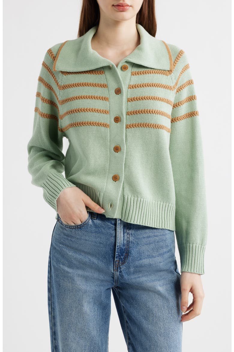 The Scholar Crochet Stripe Cardigan, Main, color, SEAFOAM