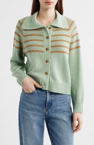 THE GREAT. The Scholar Crochet Stripe Cardigan
