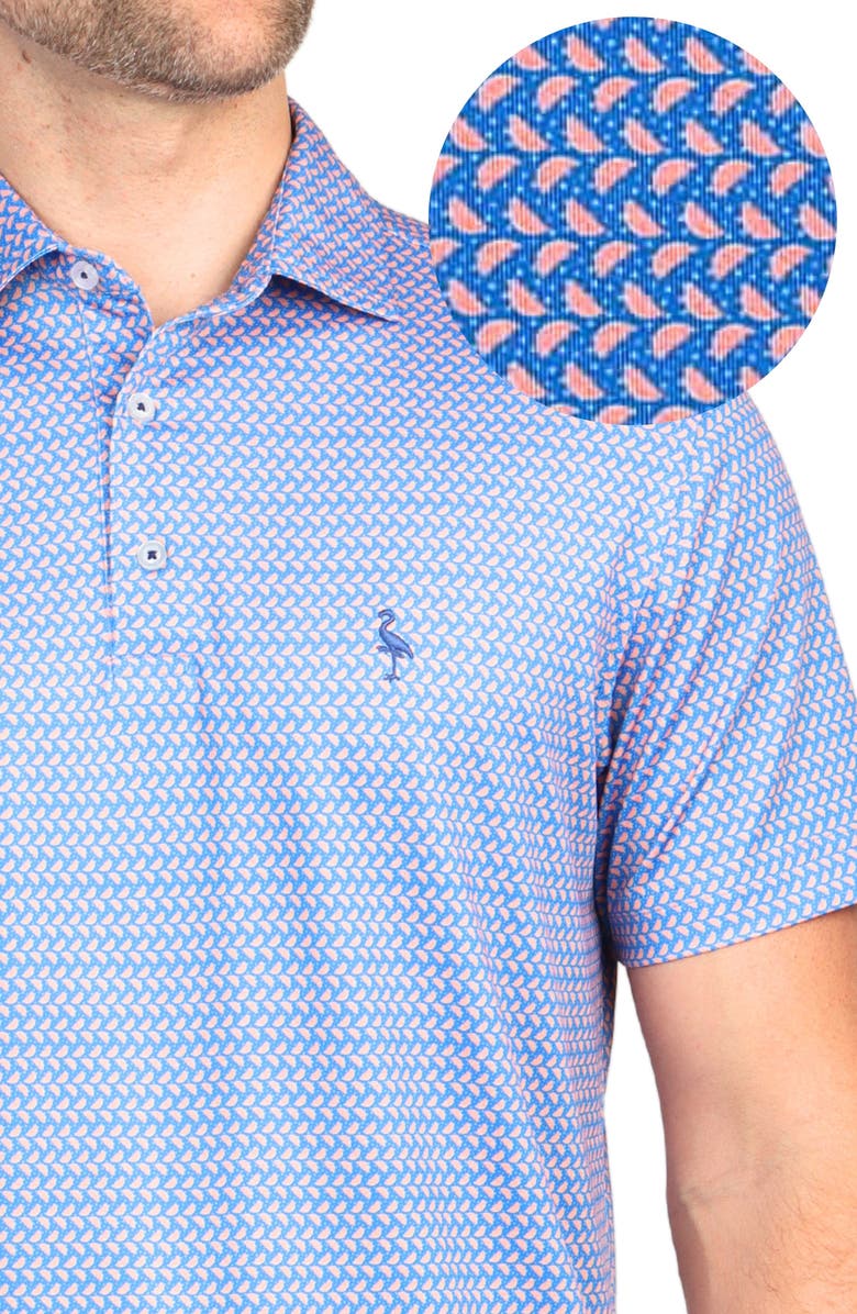 TailorByrd Orange Slice Print Performance Polo, Alternate, color, Royal Blue