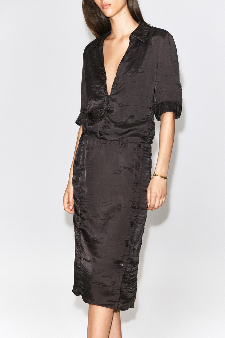 Gathered Crinkled Midi Skirt, Alternate, color, BROWN