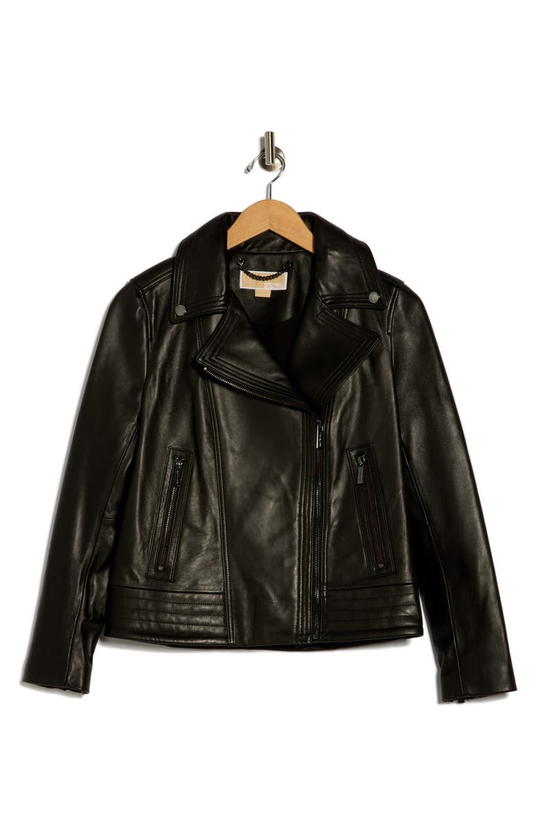 Michael Kors Asymmetric Leather Jacket, Alternate, color, Black