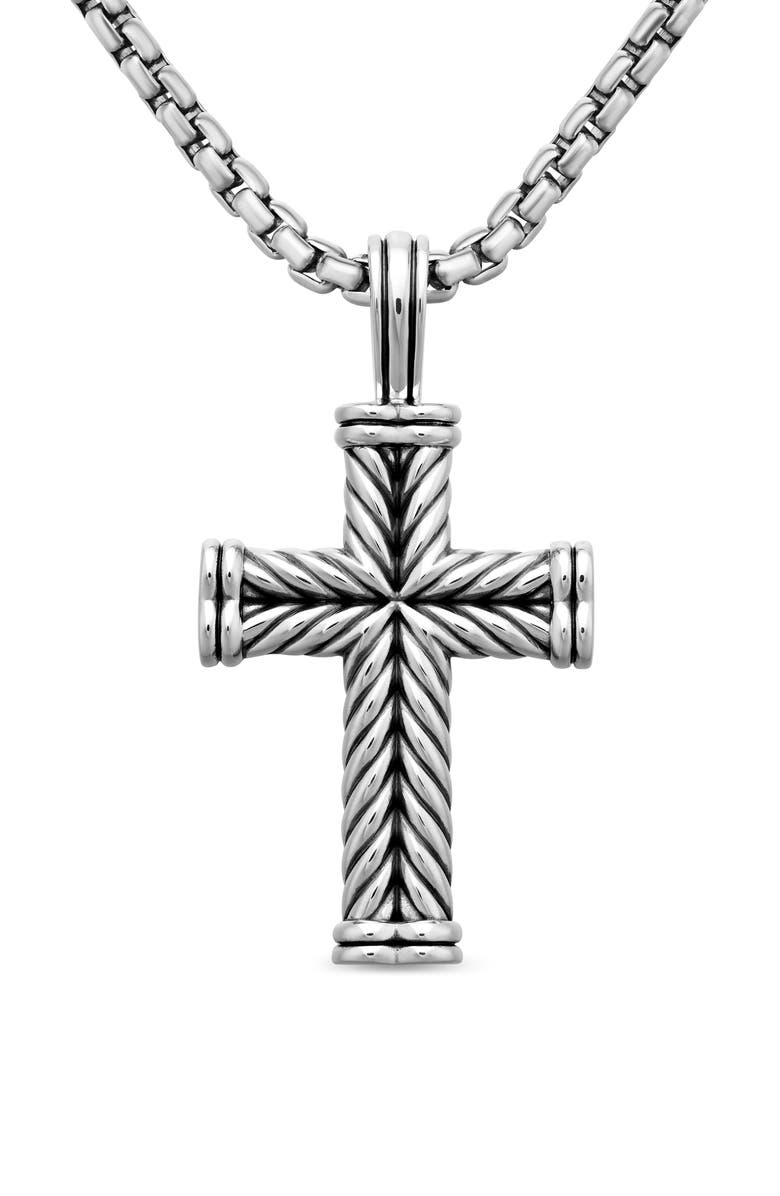 David Yurman Chevron Cross Pendant in Sterling Silver, 40mm, Main, color, Ss