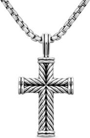 David Yurman Chevron Cross Pendant in Sterling Silver, 40mm