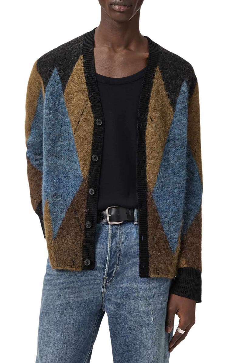 AllSaints Beam Geo Pattern Cardigan, Alternate, color, Cider Brown