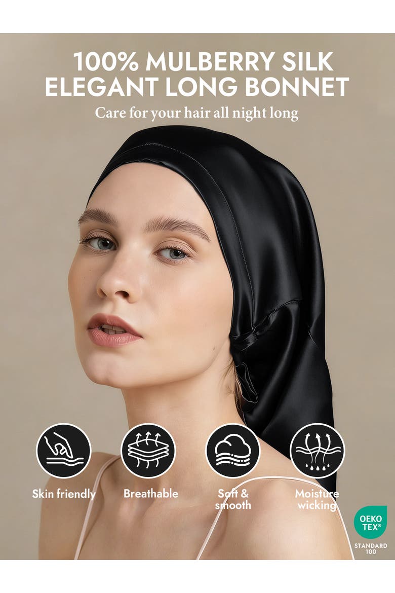Pure Silk Elegant Long Bonnet, Alternate, color, Black