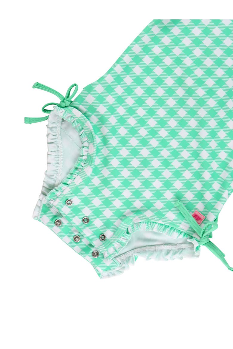 Baby Girls Gingham Long Sleeve UPF50+ One Piece Rash Guard, Alternate, color, Spring Green Gingham