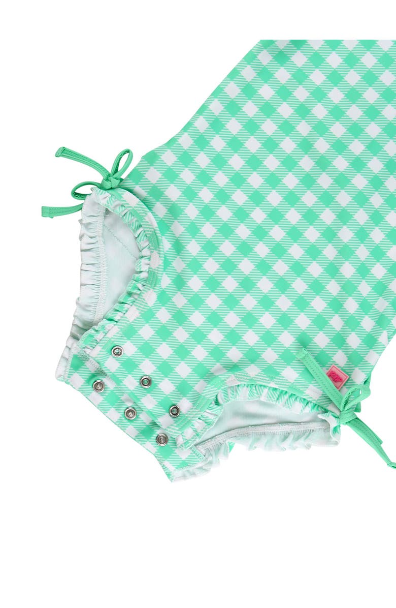 RuffleButts Baby Girls Gingham Long Sleeve UPF50+ One Piece Rash Guard, Alternate, color, Spring Green Gingham