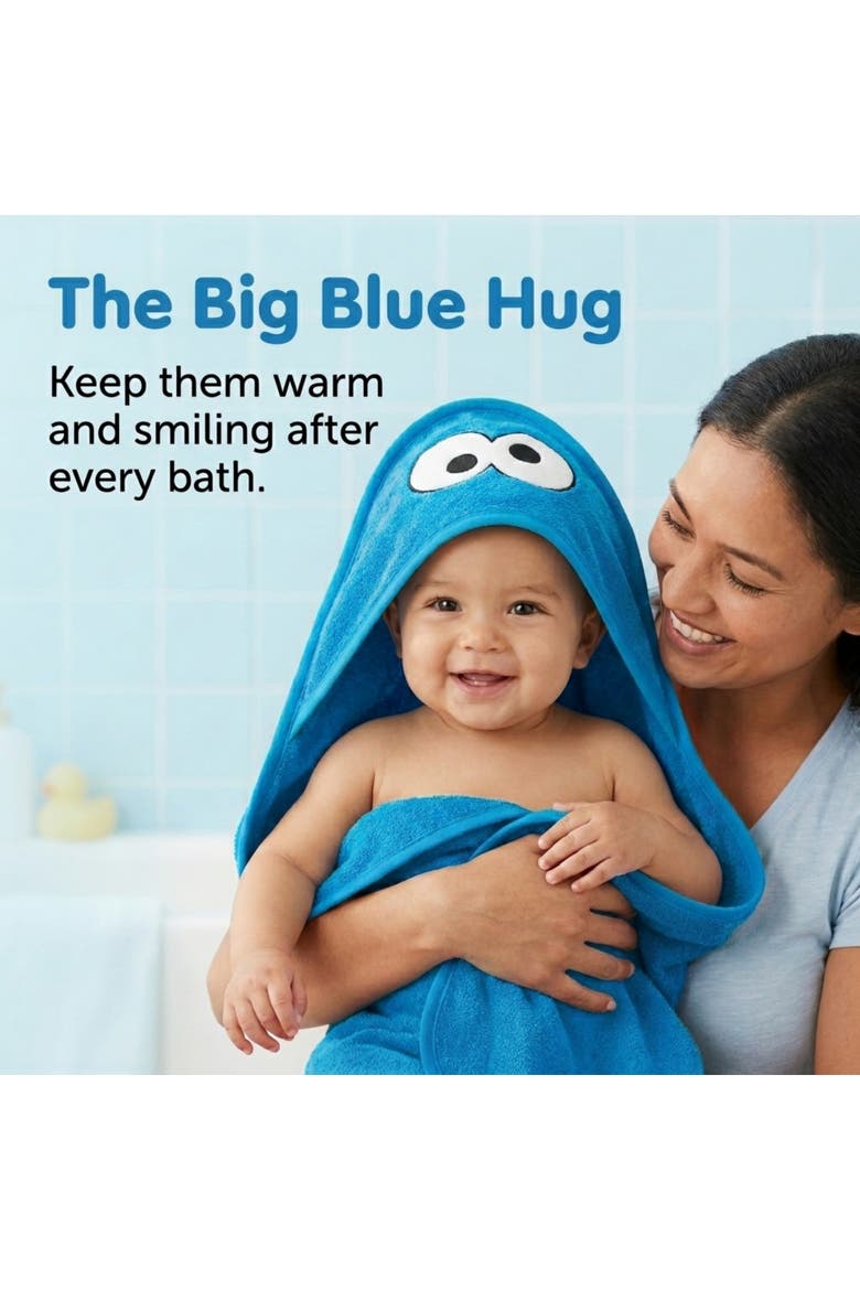 Hooded Towel, Alternate, color, Cookie Monster Blue