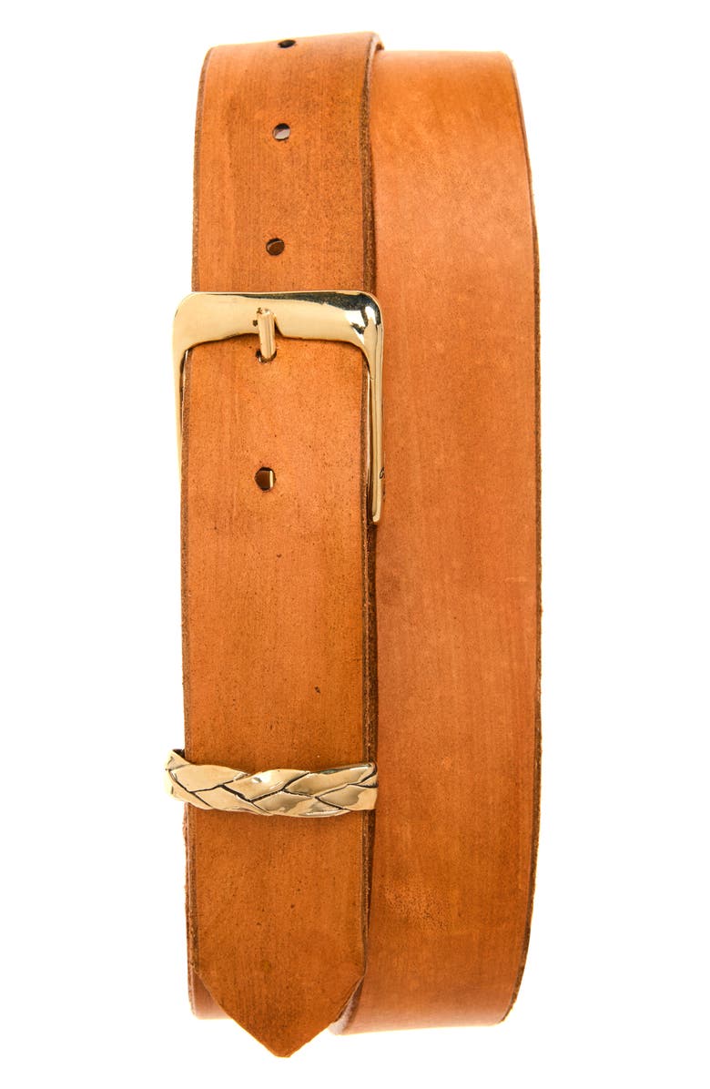 Rodeo Work Wear Braided Loop Leather Belt, Main, color, Brown / Yellow Brass