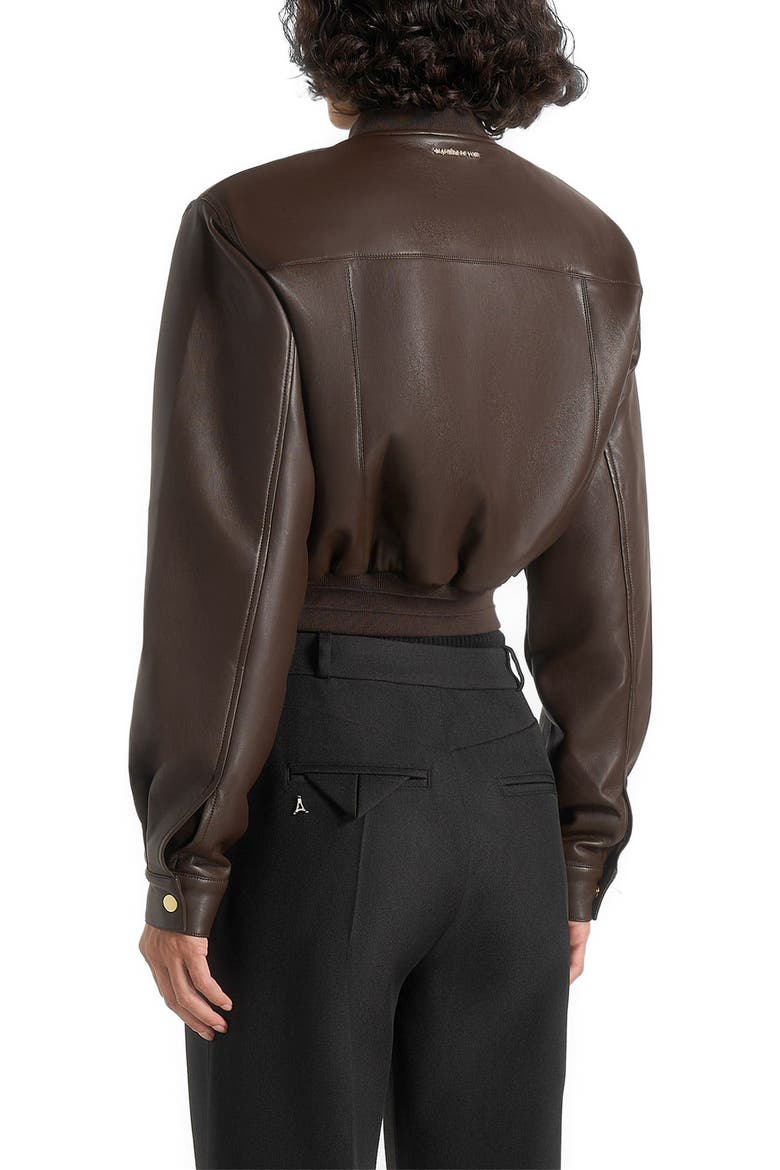 Zina Leather Wide Shoulder Bomber Jacket, Alternate, color, Brown