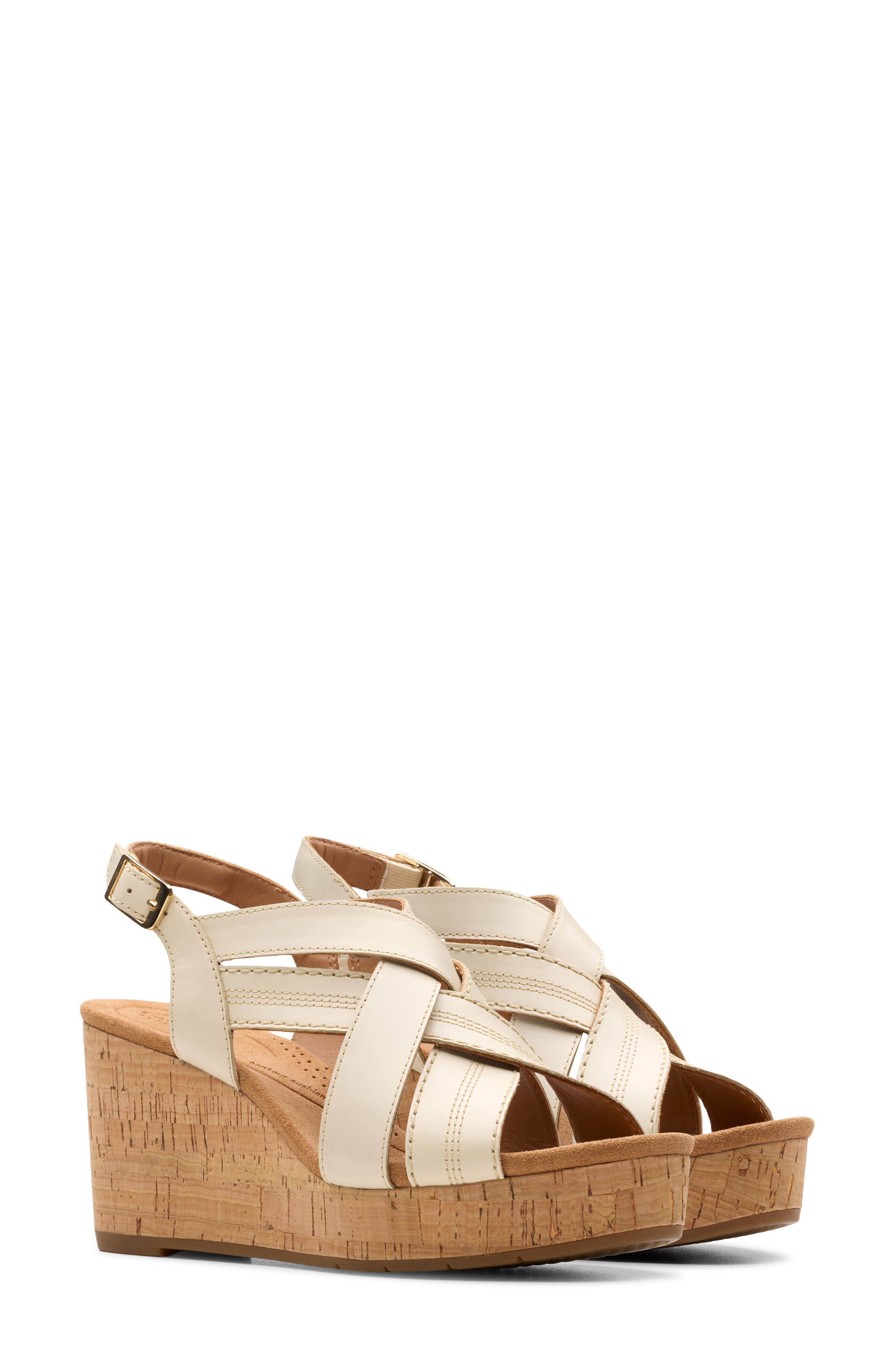 Clarks<sup>®</sup> Sabina Wedge Slingback Sandal, Alternate, color, Cream Leather