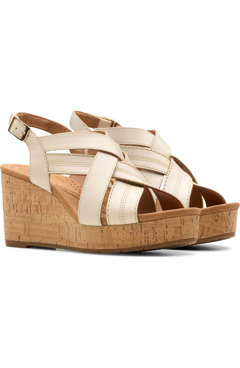 Clarks<sup>®</sup> Sabina Wedge Slingback Sandal, Alternate, color, Cream Leather