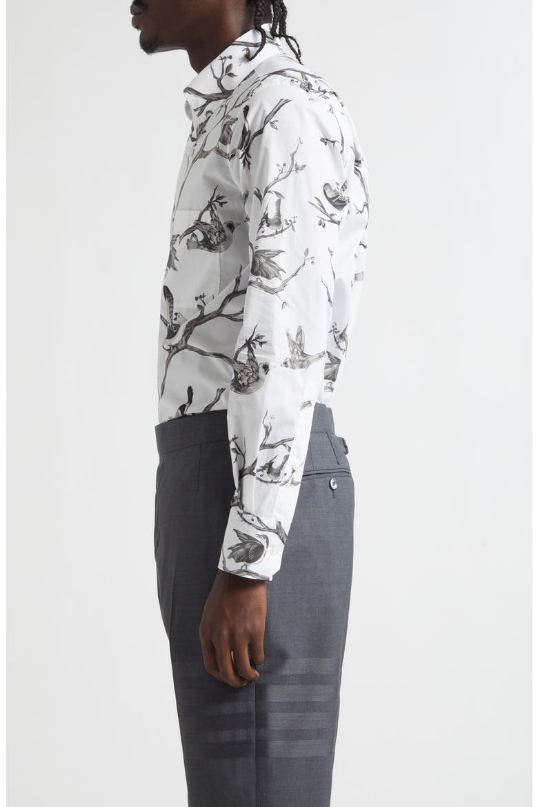 Bird Print Straight Fit Cotton Poplin Button-Down Shirt, Alternate, color, WHITE
