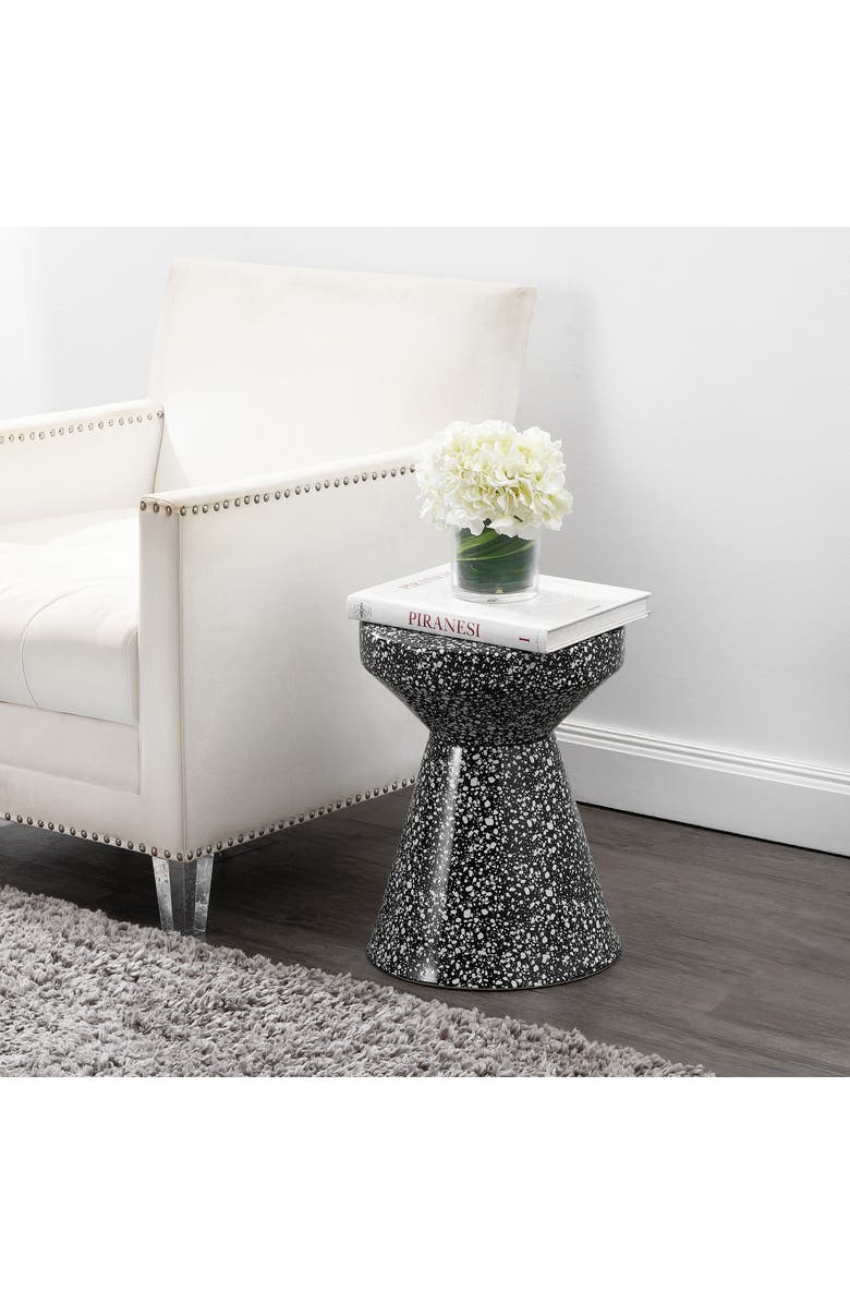 JONATHAN Y Xenia 17.75" Modern Bohemian Terrazzo Indoor/Outdoor Drum Accent Table, Alternate, color, Black/White