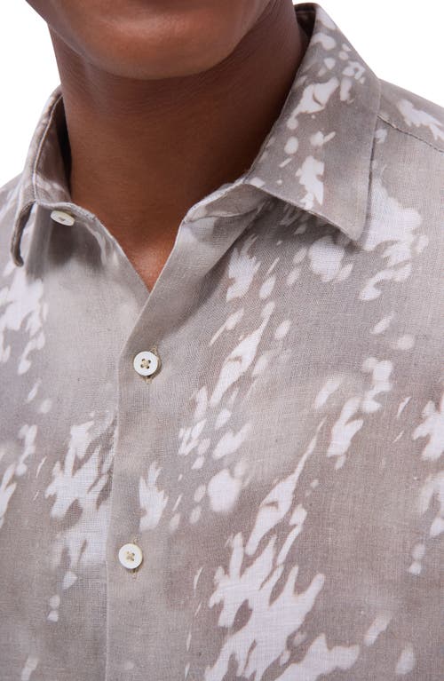 Bugatchi Julian Shaped Fit Abstract Print Linen Button-up Shirt In Olive