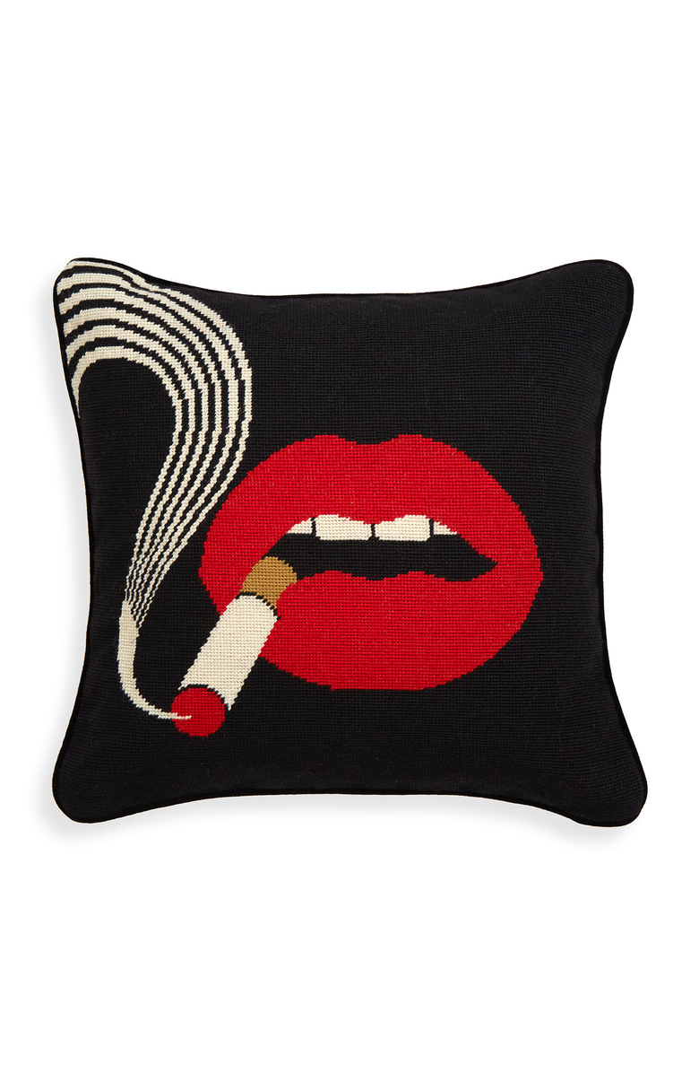 Jonathan Adler Lips Needlepoint Throw Pillow, Main, color,