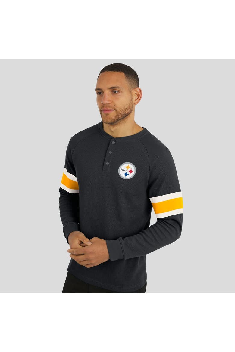 Men's Darius Rucker Collection by Fanatics Black Pittsburgh Steelers Waffle-Knit Raglan Long Sleeve Henley T-Shirt, Alternate, color, Black