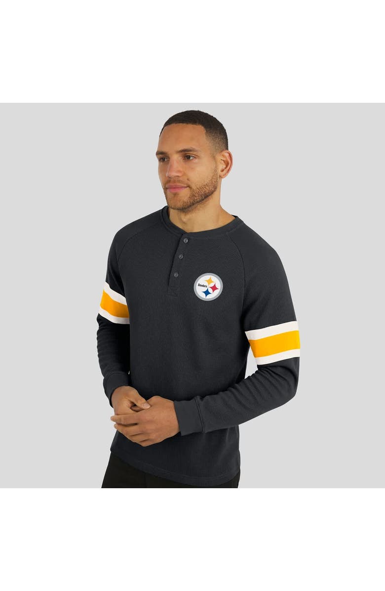 Darius Rucker Collection by Fanatics Men's Darius Rucker Collection by Fanatics Black Pittsburgh Steelers Waffle-Knit Raglan Long Sleeve Henley T-Shirt, Alternate, color, Black