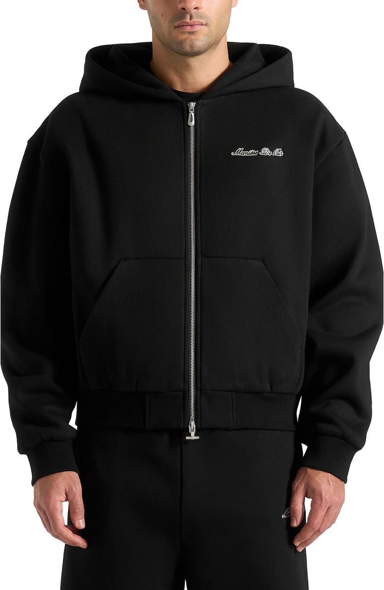 Manière De Voir Unisex Signature Relaxed Fit Zip Hoodie, Alternate, color, Black