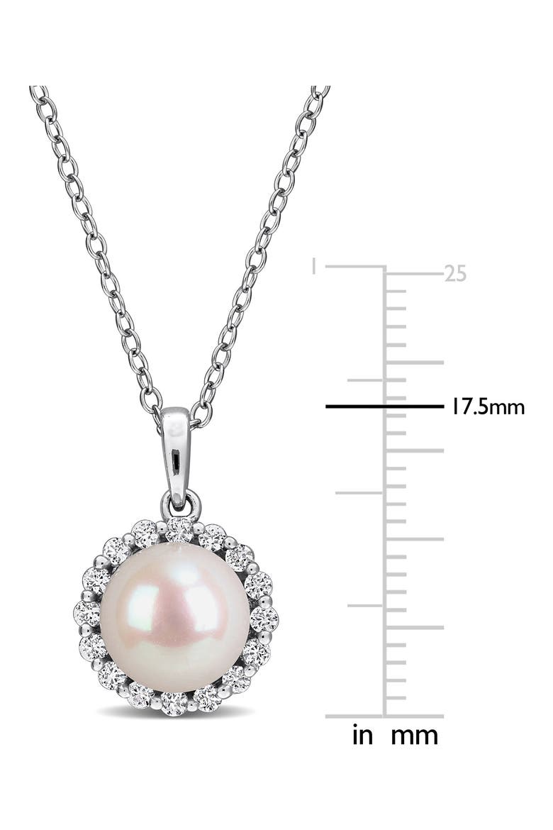 Sterling Silver Cultured White Pearl & Lab Grown White Sapphire Halo Pendant Necklace, Alternate, color, WHITE