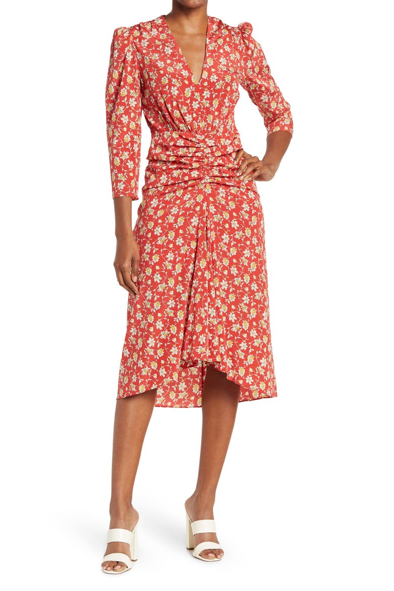 Mary Ditsy Floral Print Silk Blend Dress, Main, color, RED MULTI