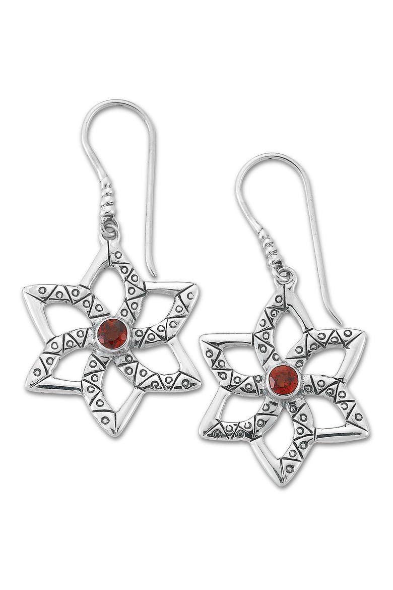 Garnet Flower Drop Earrings, Main, color, RED