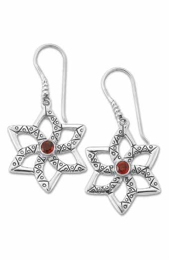 Garnet Flower Drop Earrings