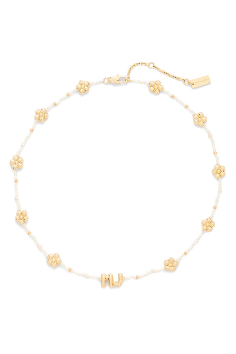 MJ Balloon Bead & Freshwater Pearl Necklace, Main, color, GOLD/ CREAM