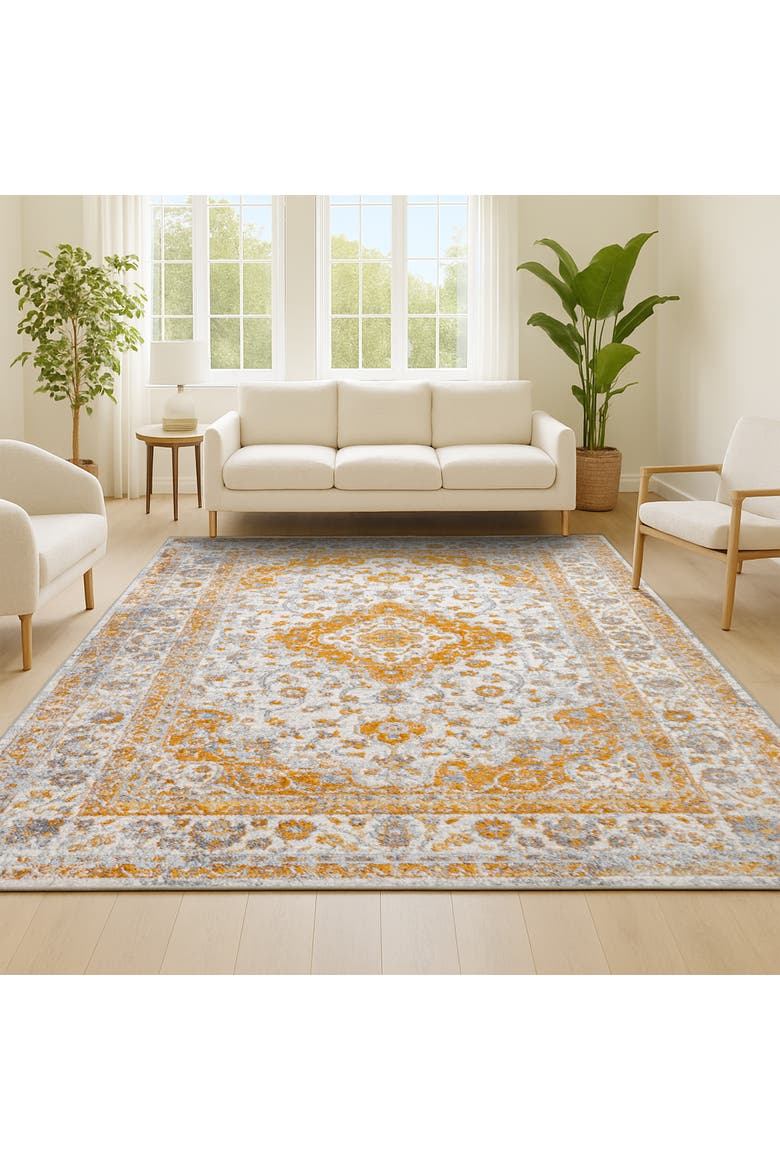 Indhira Ornate Medallion Persian Area Rug, Alternate, color, Orange/Cream