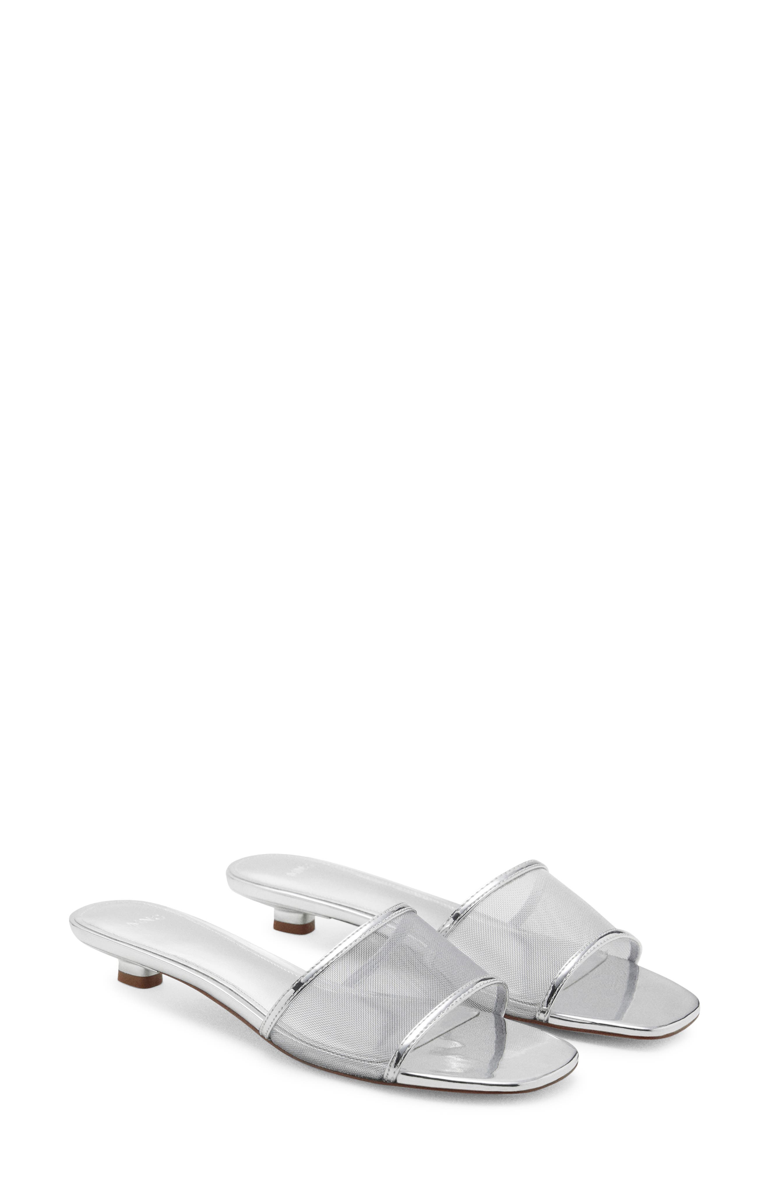MANGO Kitten Heel Slide Sandal, Main, color, Silver