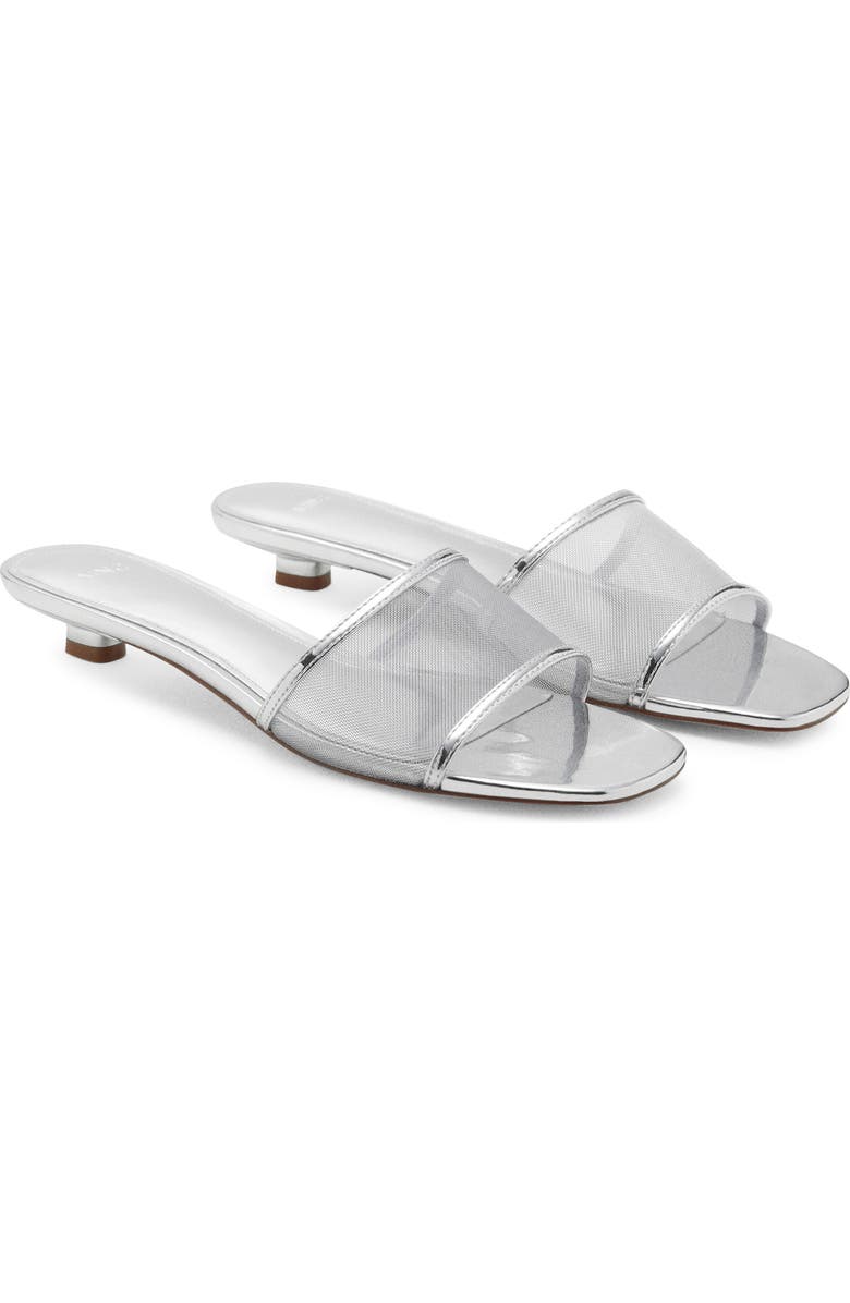 MANGO Kitten Heel Slide Sandal, Main, color, Silver