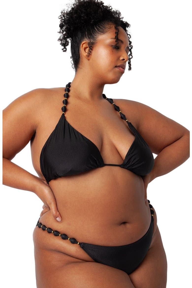 Sole Beaded Bikini Bottoms, Alternate, color, SHINY BLACK
