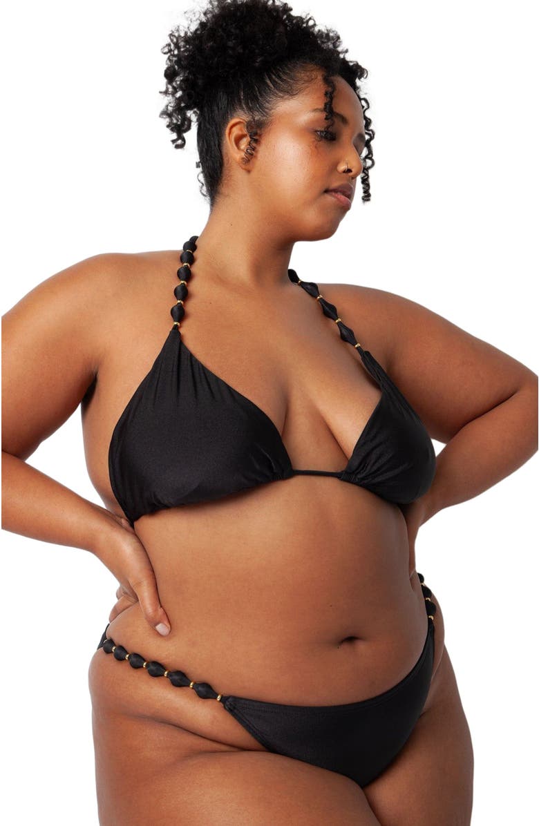 Villa Fresca Sole Beaded Bikini Swim Bottoms, Alternate, color, Black