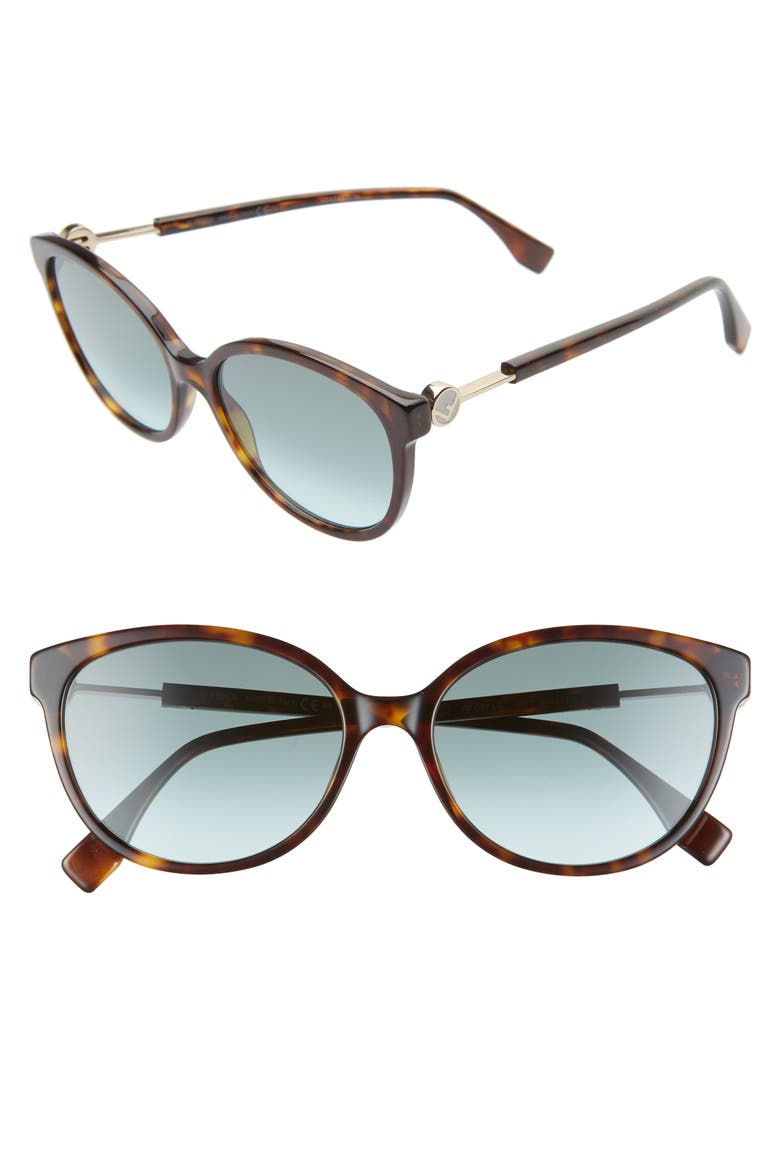 57mm Round Cat Eye Sunglasses, Main, color, DKHAVANA/ GREEN AQUA