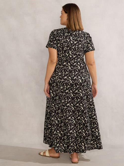 Live Unlimited Print Short Sleeve Maxi Wrap Dress In Black