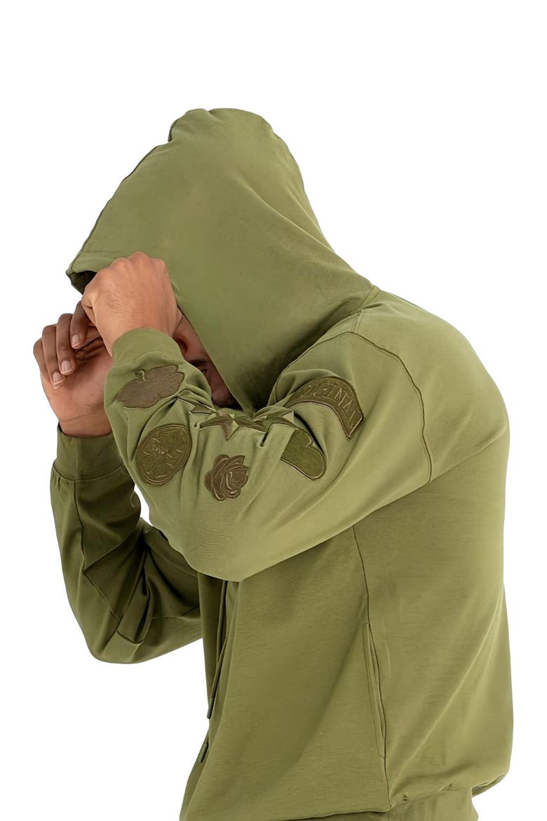 Menswear Patches Hoodie, Alternate, color, Army Green