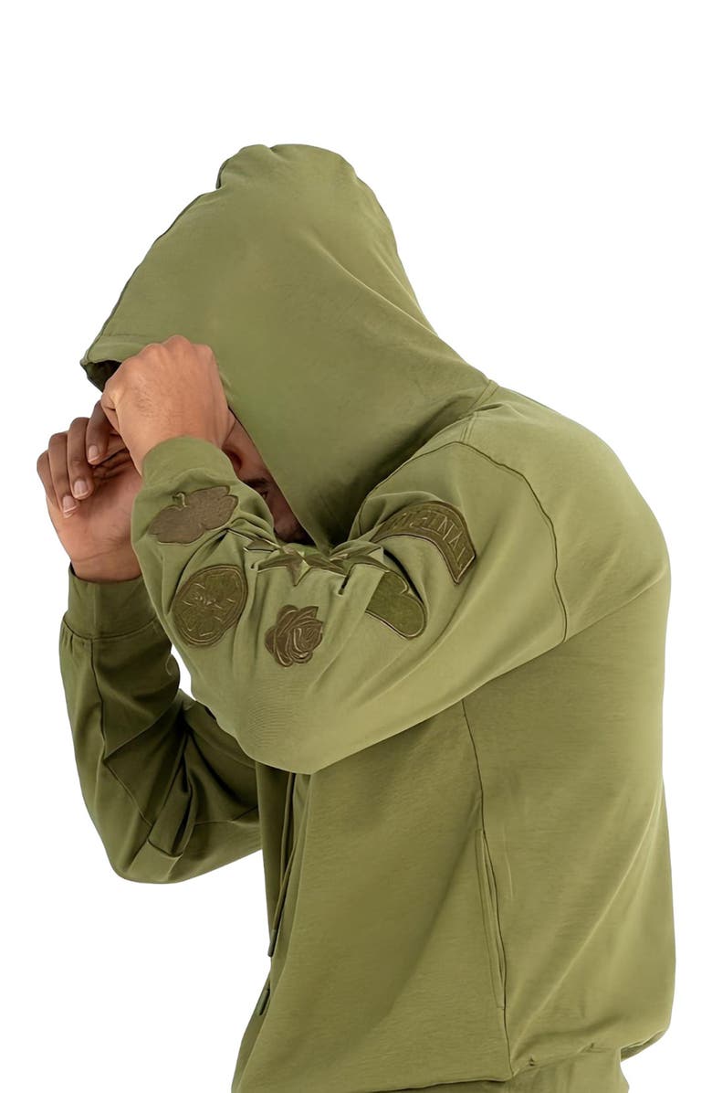 Dai Moda Menswear Patches Hoodie, Alternate, color, Army Green