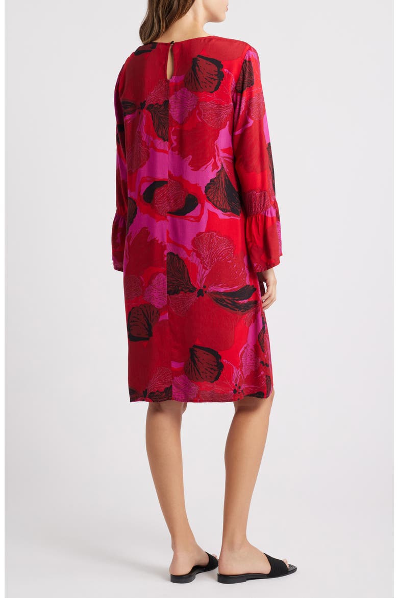 Novella Floral Long Sleeve Shift Dress, Alternate, color, HAUTE RED