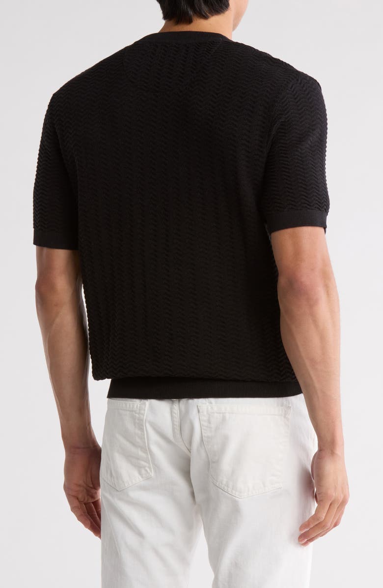 DENIM AND FLOWER Textured Short Sleeve Sweater, Alternate, color, Black