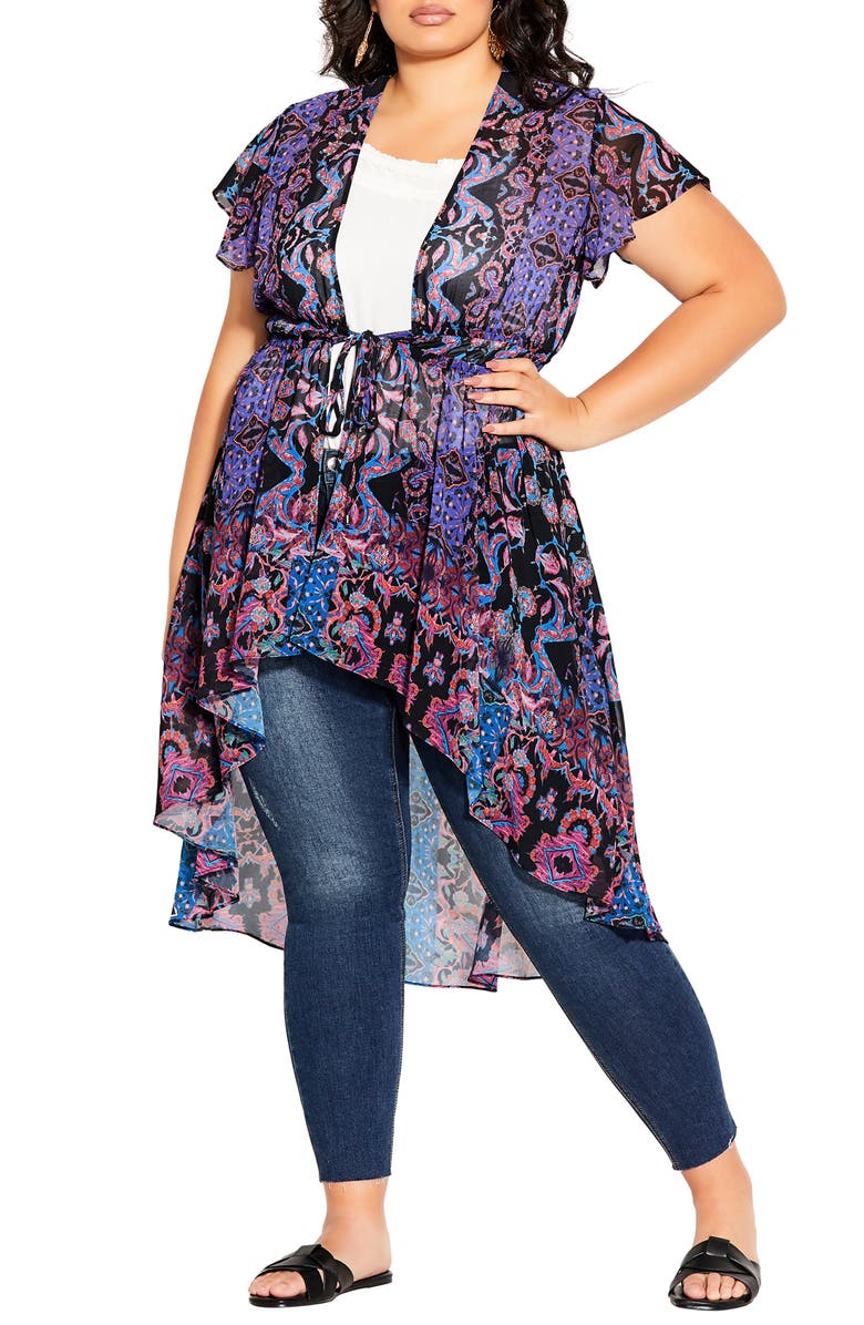 City Chic Mix Print Sheer Jacket, Main, color,