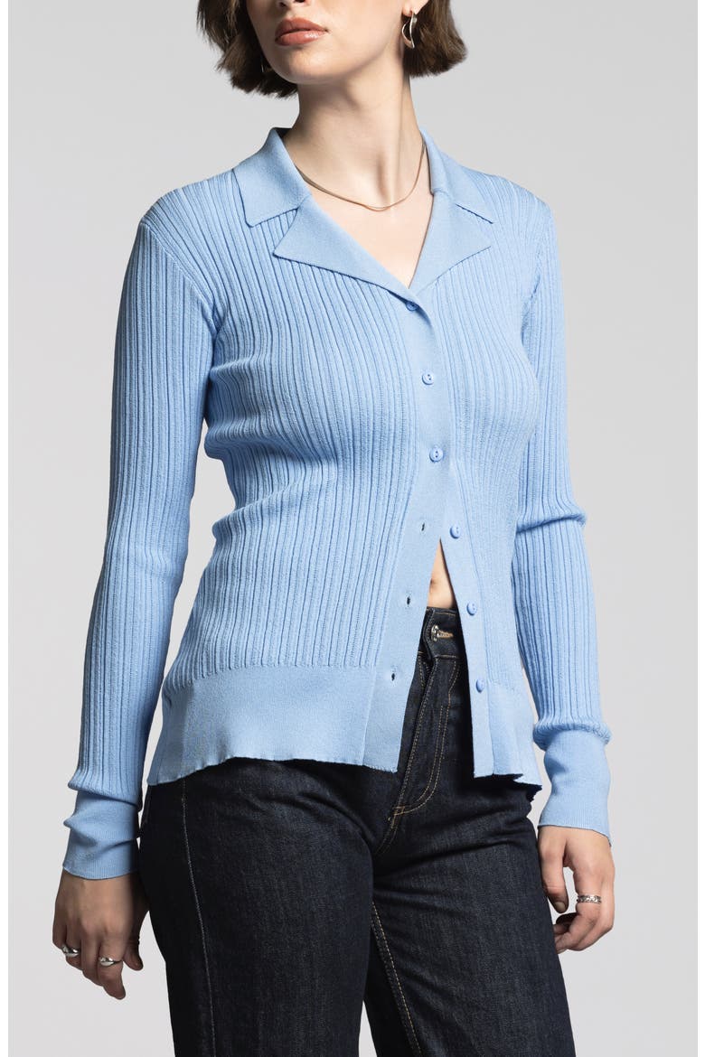 Allison Rib Button-Up Top, Alternate, color, BRIGHT BLUE