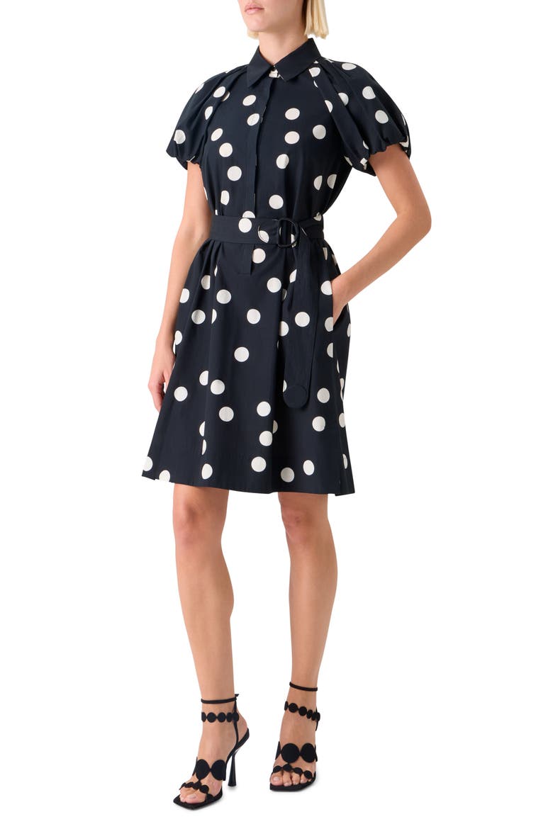Polka Dot Belted Cotton Poplin Shirtdress, Alternate, color, BLACK-CREAM