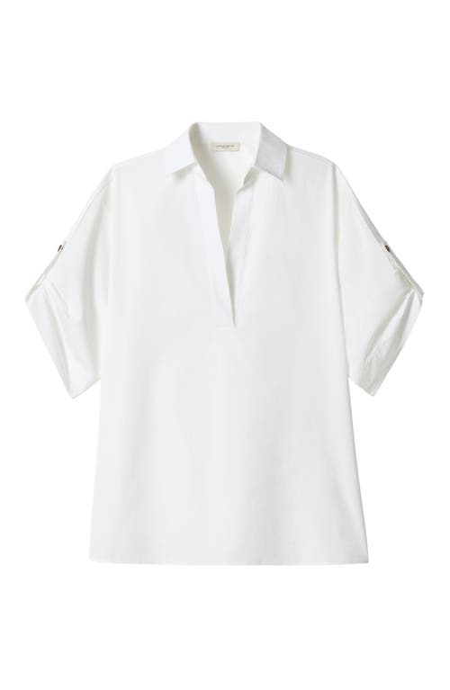 Lafayette 148 Plus-size Organic Cotton Poplin Tab Sleeve Popover Shirt In White