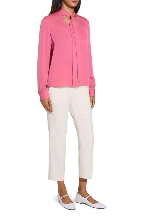 Theory Tie Neck Silk Blouse In Bright Pink
